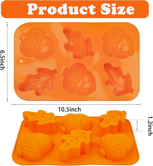 3 Pack Acorn Leaf Silicone Chocolate Molds, 3D Thanksgiving Fall Theme Candy Molds Fall Autumn Baking Molds for Jelly Pudding Brownie Soap Ice Cube Trays Candle Muffins Cake Decor Making