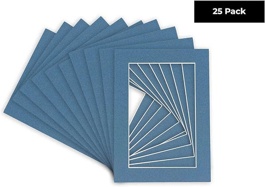 11x14 Mat for 8.5x11 Photo - Precut Steel Blue Picture Matboard for Frames 11 x 14 Inches - Bevel Cut to Display Art 8.5 x 11 Inches - Acid Free Pack of 25 MATS with Backing Boards & Clear Bags