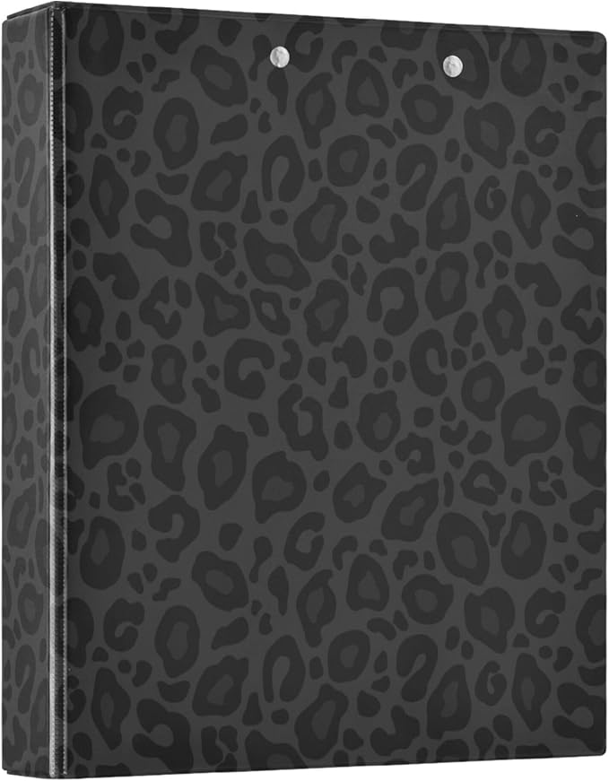 Black Cheetah Round Ring Binders 1.5 Inch Leopard 3 Ring Clipboard Binder by Wamika