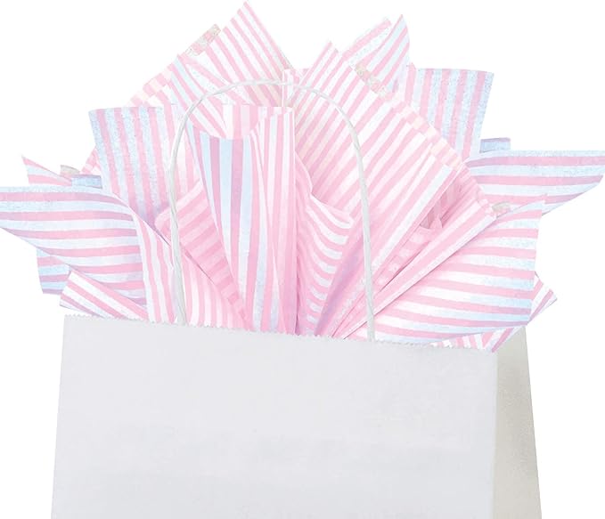 Flexicore Packaging Light Pink Pin Stripe Print Gift Wrap Tissue Paper Size: 15 Inch X 20 Inch | Count: 100 Sheets | Color: Light Pink Pin Stripe