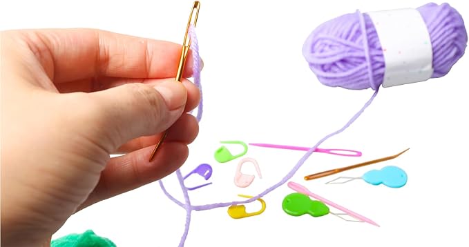 Hekisn 45Pcs Large Eye Blunt Yarn Needles kit, Assorted Sizes Bent Tapestry Darning Needle, Sewing Needles with Needle Threaders & Stitch Markers for Knitting Crochet (Purple&White)