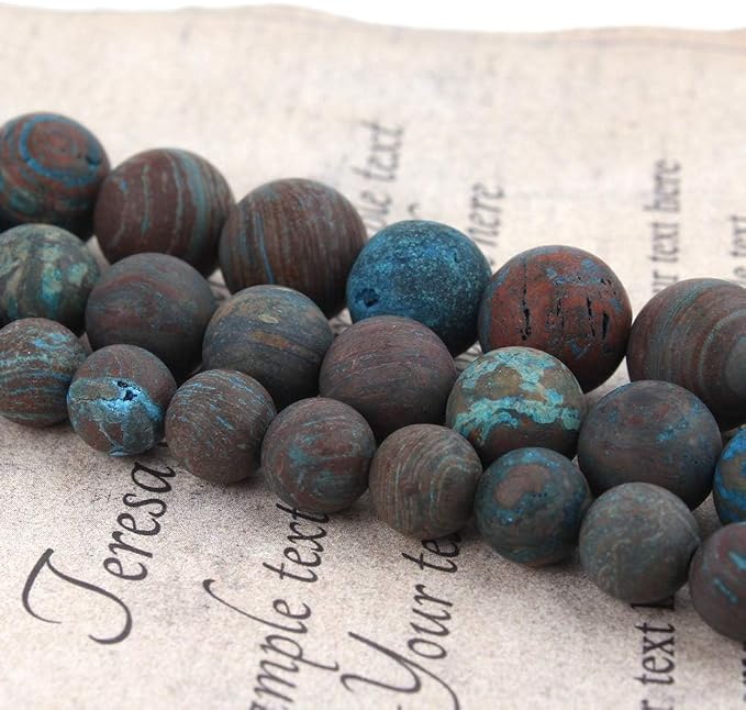 8mm Blue Pattern Jasper Bead, 15-Inch Matte Round Loose Stone Beads - Image 6