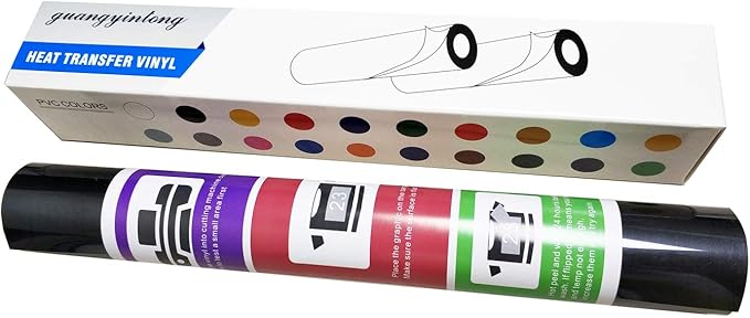 Guangyintong Heat Transfer Vinyl Black HTV Rolls, 12" x 10ft Iron on Vinyl for T-Shirts, Matte Surface HTV for All Cutter Machine Easy to Cut & Weed for Heat Vinyl DIY Design