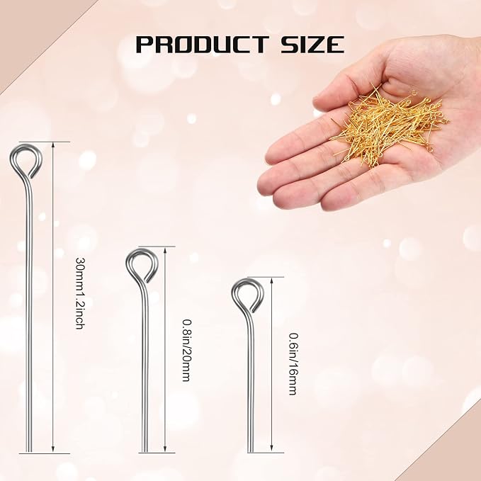 Junkin 1400 Pcs Eye Pins Mix Jewelry Findings 0.63 * 0.79 * 1.18 in Open Eye - Image 5