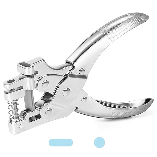 2 in 1 Badge Slot Hole Punch for ID Cards, Heavy Duty Hand Punch Metal Hole Puncher for PVC Material, Business Cards, Paper and Cardstock (5mm Round Hole &13mm X 3mm Slot Hole, Silver)
