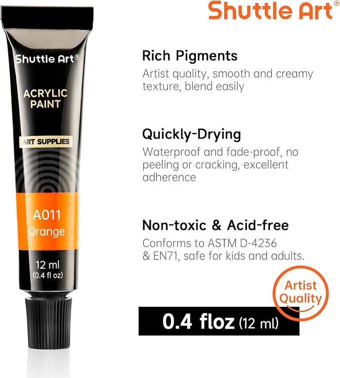 Shuttle Art Acrylic Paint Set, 30 x12ml Tubes Artist Quality Non Toxic Rich - Image 4