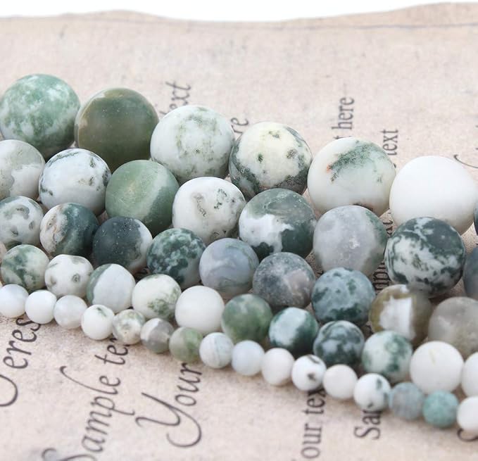 60pcs Natural Matte Tree Agate Gemstone Beads，6mm Frosted Round Loose Stone - Image 5