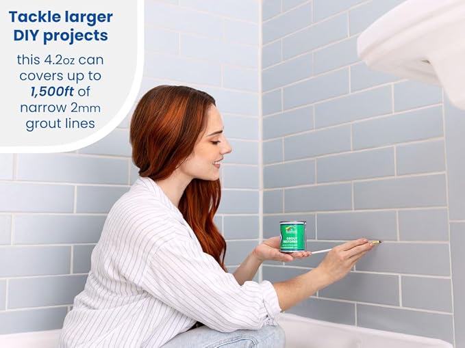 Grout Pen Ivory Grout Paint: Waterproof Tile Paint Grout Refresh Restorer for Floor, Kitchen & Bathroom Shower Tiles - Ivory - Can Size for Larger Projects - 125ml (4.2oz)