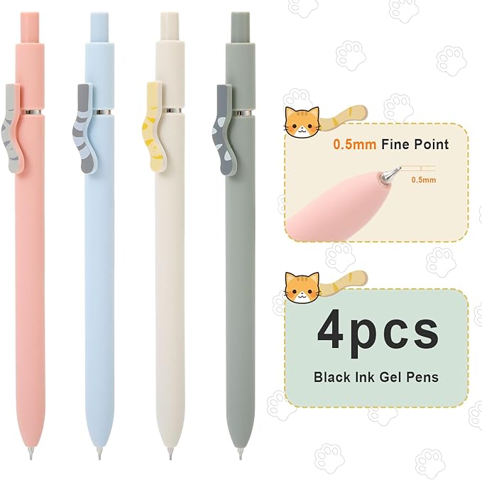 FIOVER Cat Pens,8Pcs 0.5mm Quick Dry Black Ink Fine Point Smooth Writing Pens, High-End Series Ballpoint for Journaling Note Taking, Cat Lover Gifts for Women(8Pcs Cat pen)