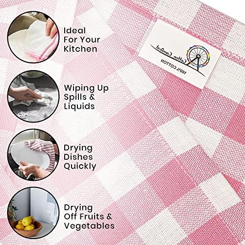 Towels Pink Classic Dish Towels Dishcloths Set Rags|Gingham Checks Pantry - Image 4