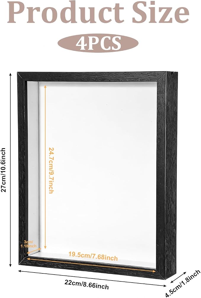 4 Pack 8 x 10 Shadow Box Frame, Shadow Boxes Display Cases 3D Wood Deep - Image 2