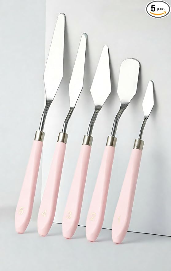 Palette Knife Set 5PCS Pink Handle Stainless Steel by CreateconfidentlyCreatewithRackii%E2%80%8B