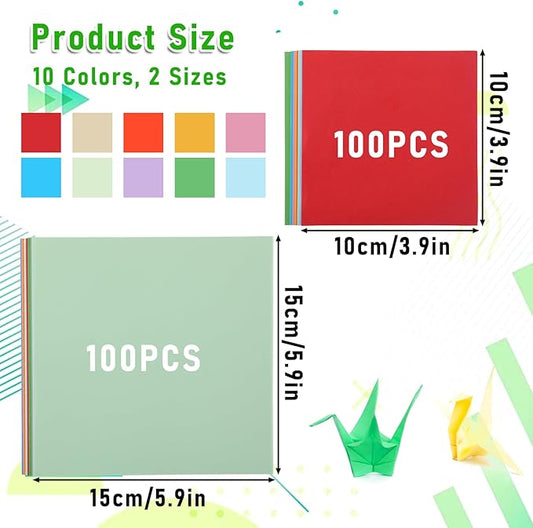 200 Pcs Origami Scrapbook, Paper Airplane Paper Double Sided Scrapbook Paper Origami 10x10 Origami 15x15 Square Mixed 10 Colors, Colored Construction Paper for Crafts and Art Folding