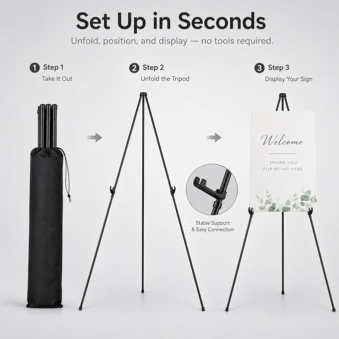RRFTOK 4 Pack 63 in Sign Easel Stands, Instant-Fold Tripods - Image 3
