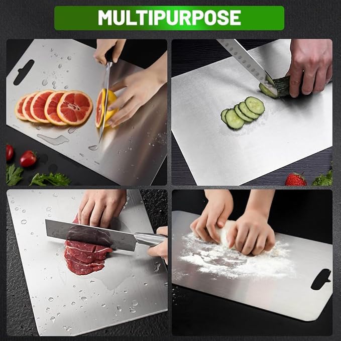 100% Pure Titanium Cutting Board for Kitchen – Non-Toxic, Double-Sided, Eco-Friendly, Dishwasher Safe, Rustproof, Knife-Friendly Chopping Board for Meat, Vegetables & Fruits (14 x 10 in)