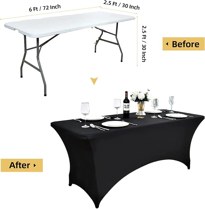 6-Pack 6ft Black Spandex Table Covers - Image 7