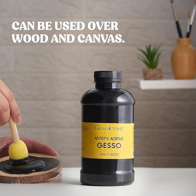 GRANOTONE Acrylic Gesso Water Base | Matte Finish | Interior/Exterior Use | Long Lasting For Acrylic Painting | Non-Toxic Universal Gesso Finish Primer, Black