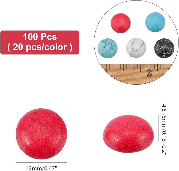 arricraft 100 Pcs Cracked Stone Cabochon, 12mm Flatback Gemstones Beads Mixed - Image 2