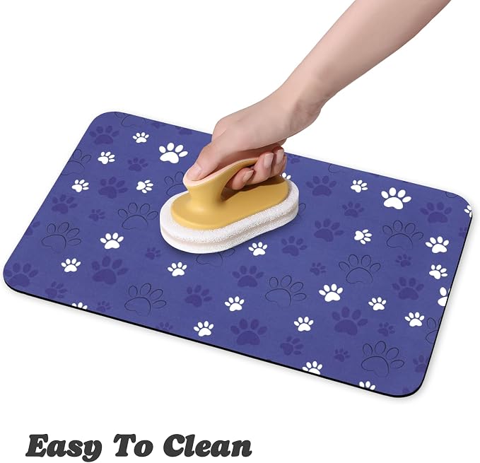 Dog Food Mat, Absorbent Water Bowl Mats Cat Pet Feeding Placemats Dark Blue 17 - Image 4