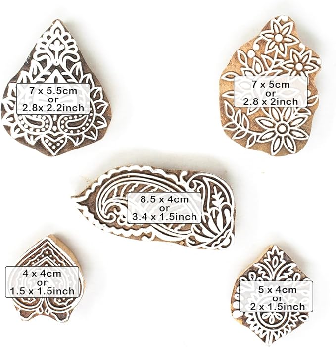 Hashcart Wooden Indian Traditional Design Printing Stamps/Blocks for Printing Saree Border/Dresses/Craft Card Making/Scrapbook/Clay Pottery (Set of 5)