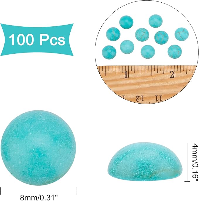 arricraft 100PCS 8mm Synthetic Turquoise Gemstone Turquoise Beads Flat Back - Image 2
