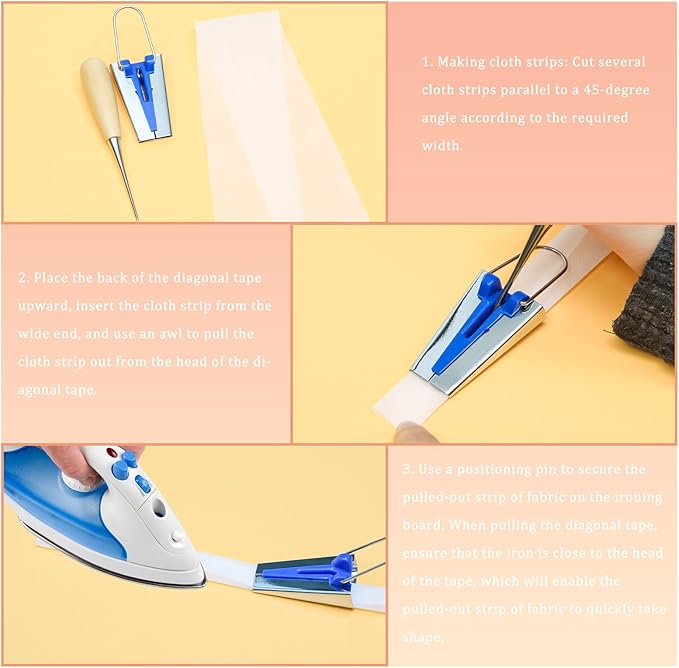Funstreet Comprehensive Bias Tape Maker Kit, Fabric Tape Tools Sewing Machine Presser Foot, Sewing Clips Ball Point Pins, Awl for Fabric Sewing/Quilting