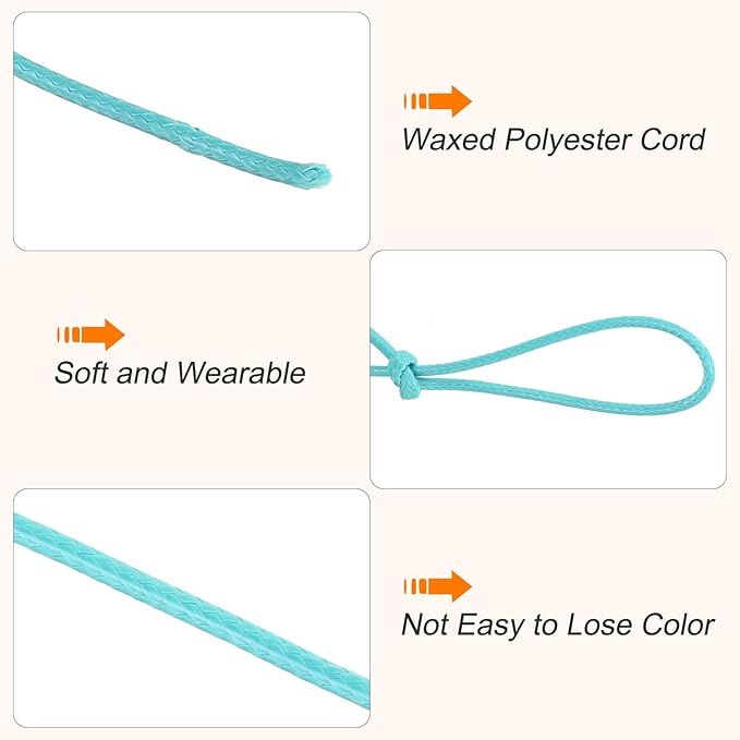 MECCANIXITY Waxed Cord 2.5mm Waxed Polyester Cord 87 Yard Wax String for Bracelet Making, Necklaces, Beading, Jewelry Making and DIY Crafts(Lake Blue)
