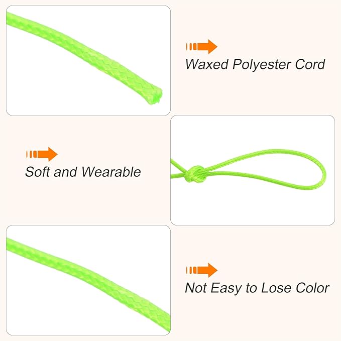 MECCANIXITY Waxed Cord 1mm Waxed Polyester Cord 175 Yard Wax String for Bracelet Making,Necklaces, Beading,Jewelry Making and DIY Crafts(Bright Green)