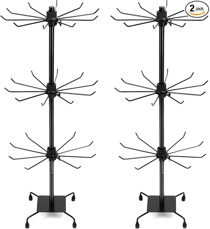 QWORK 3-Tier Rotating Metal Jewelry Display Stand – 2 Sets Adjustable Tabletop by QWORK