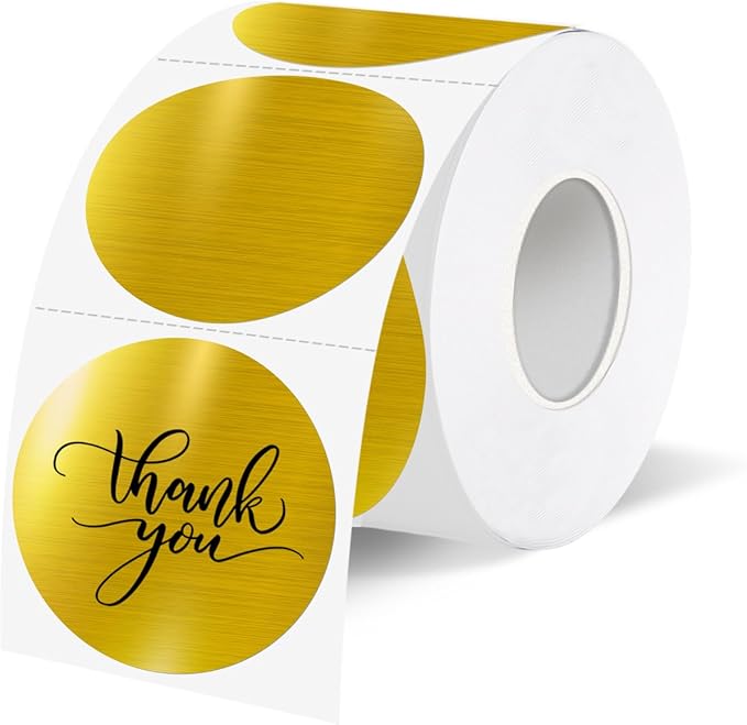 1.5" Holographic Direct Thermal Label Stickers, Round Printable Rainbow Glitter Thermal Printer Sticker Labels for Gift Wrapping, Self-Adhesive DIY Custom Logo Design- Gold