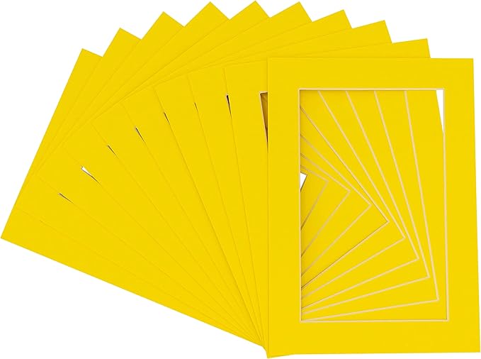 11x14 Mat for 8.5x11 Photo - Precut Yellow Picture Matboard for Frames 11 x 14 Inches - Bevel Cut Matte to Display Art 8.5 x 11 Inches - Acid Free Pack of 10 MATS with Backing Boards & Clear Bags