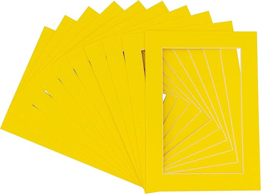 11x14 Mat for 8.5x11 Photo - Precut Yellow Picture Matboard for Frames 11 x 14 Inches - Bevel Cut Matte to Display Art 8.5 x 11 Inches - Acid Free Pack of 10 MATS with Backing Boards & Clear Bags