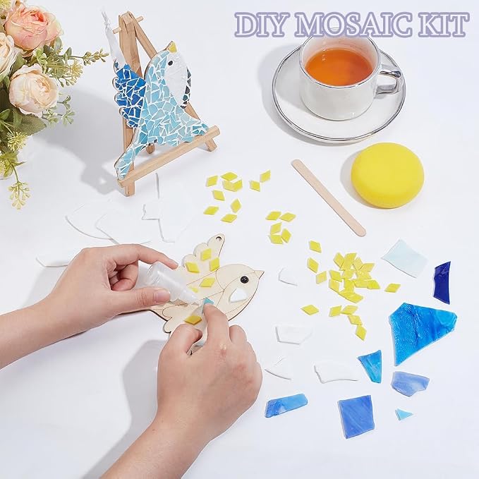 WEBEEDY 2 Sets Colorful Bird Glass Mosaic Tiles Kit Cute Bird Mosaic Coaster - Image 4