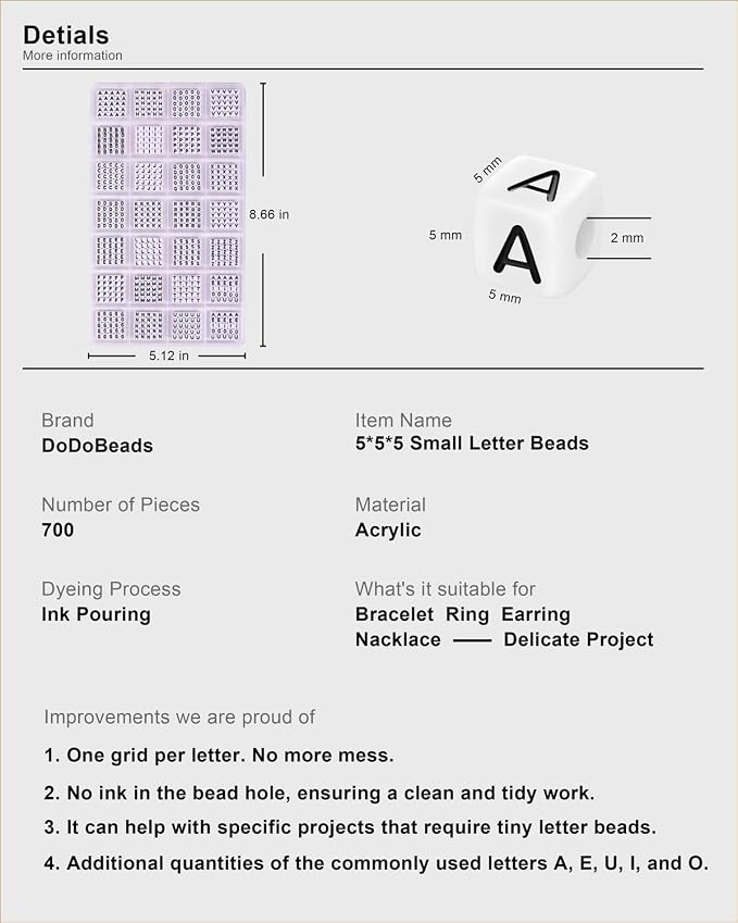 DoDoBeads 700 Pcs Small Letter Beads, 5×5mm Tiny Square Letter Beads - Image 2