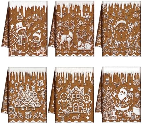 Redbaker 6 Pcs Gingerbread House Kitchen Towels Christmas Dish Towels by Redbaker