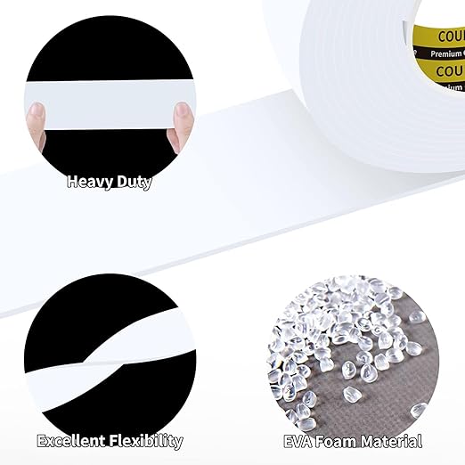 2Pack 2inX16.4FT Double Sided Foam Strip, EVA Foam Tape, Double Sided Sponge Adhesive Mounting Tape for Home Office Decor White
