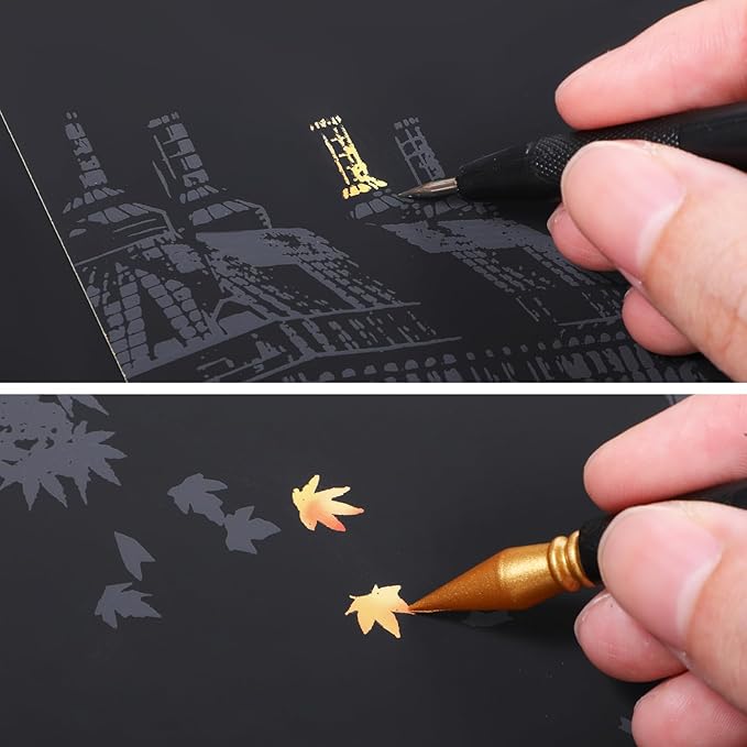 14Pcs Scratch Art Tools, Dual Tip Scratch Coloring Stylus Paper Art Kit for Adults, Complete Scratch Art Tools Set for DIY Painting and Drawing