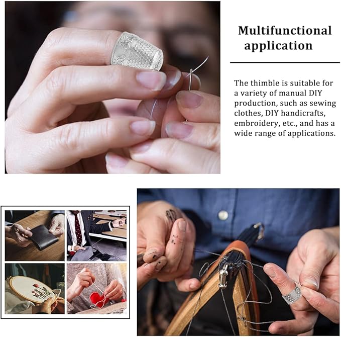 10pcs Hand-Working Sewing Thimble, Metal Finger Shield Ring, Leather Coin Finger Protectors, Sewing Thimble Rings Cap Metal Shield for Knitting Quilting DIY Craft Tools