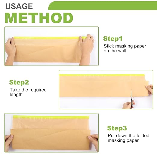 12Inchx50Feet Pre-Taped Masking Paper Roll - Heavy Painters Paper with Adhesive, Tear-Resistant for Auto Body, Wall Painting, Floor Protection, Furniture&DIY Projects(6 Roll) (6, 12inch*50feet)