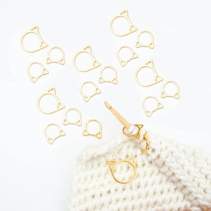 Hilsayum 30PCS Cat Stitch Marker Knitting Stitch Markers Metal Crochet Markers Ring Crocheting Accessories for Weaving, Handmade Crafts