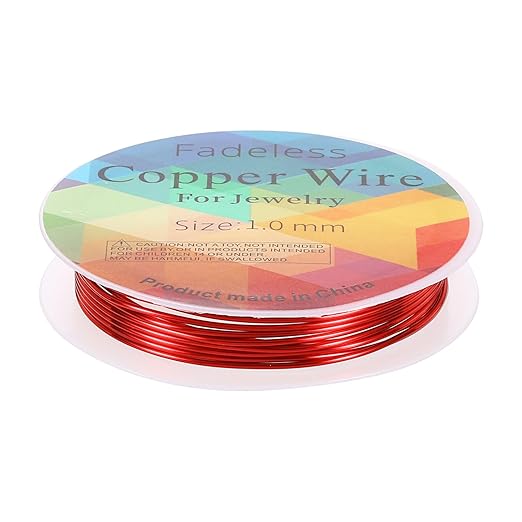 HARFINGTON 5ft Jewelry Wire, 18 Gauge (1mm) Brass Craft Soft Metal Tarnish Resistant Copper Beading Wire for Jewelry Making Supplies Crafting, Bright Red