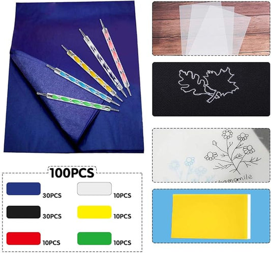 100 Sheets Carbon Transfer Paper,Tracing Paper Carbon Graphite Copy Paper with 5 Pieces Embossing Styluses Stylus Dotting Tools for Wood,Paper,Canvas and Other Art Surfaces 8.3 x 11.7inch