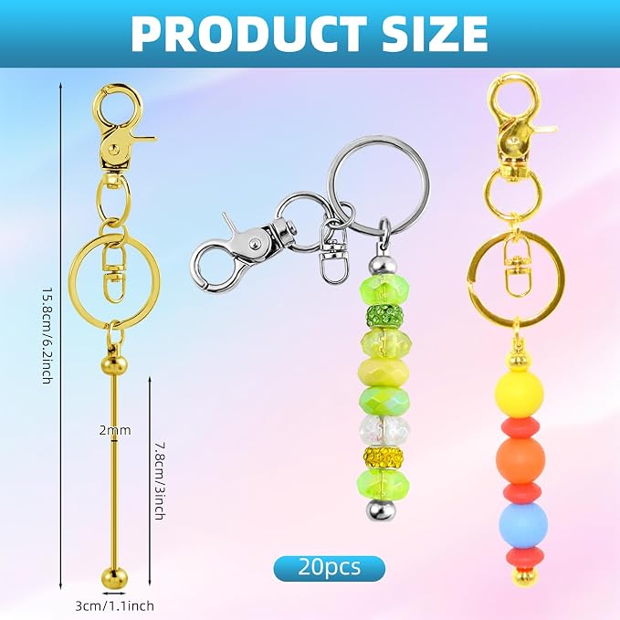 20 Pcs Beadable Keychains Bulk Kit – DIY Keychain Making Supplies - Image 2