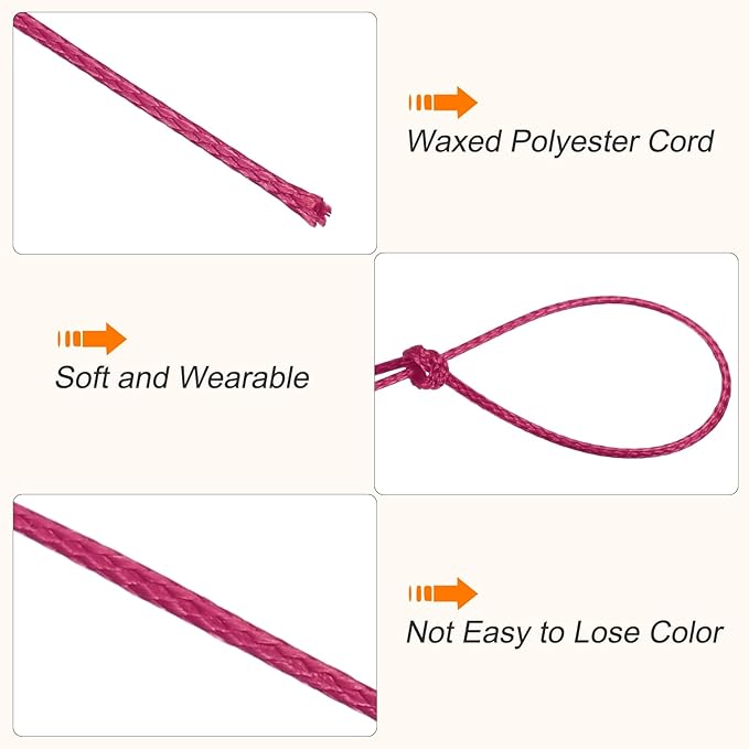 MECCANIXITY Waxed Cord 0.5mm Waxed Polyester Cord 175 Yard Wax String for Bracelet Making, Necklaces, Beading, Jewelry Making and DIY Crafts(Dark Rose Red)