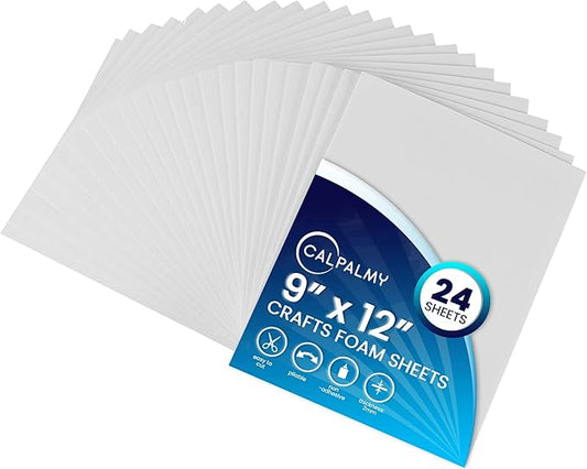 24 Ct Sheets White EVA Cosplay Foam in 9” x 12’’ Sheets; High Density Thick Foam 85 kg/m³, 2mm (1/12”); Great for Costumes, Props, Armor, Masks, Arts and Crafts Projects