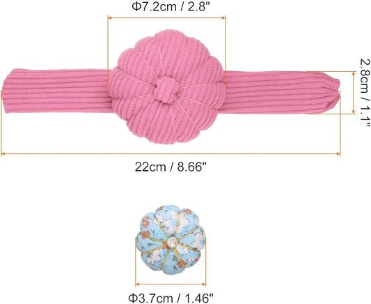HARFINGTON Wrist Pin Cushions, Sewing Needle Pin Cushion Adjustable Strap with Elastic Strap Finger Ring Pincushions Fit All Wrist Sizes for Sewing Quilting Needlework DIY Crafts, Pink/Blue