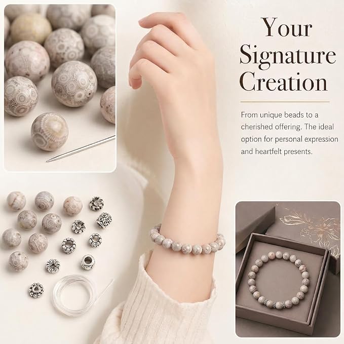 6mm Matte Flowery Cowry Fossil Bead, 15-Inch Matte Round Loose Stone Beads - Image 4