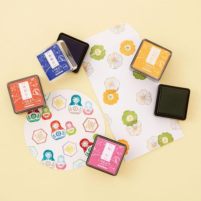 IROMOYO WARABE Stamp PAD, Small Traditional Japanese Ink Colour, Oil-Based Ink pad - Dark Green