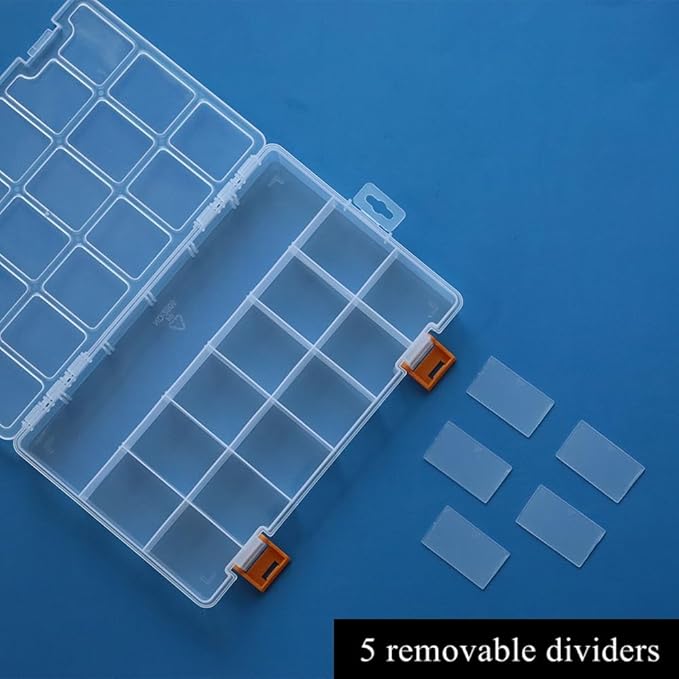 BangQiao 4 Pack 18 Grids Clear Plastic Storage Box with Dividers, Transparent Organizer Container Case for Small Parts, Bead, Button, Jewelry, Diamond, Craft Supplies,Sewing Kit, DIY Accessories