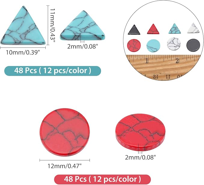 arricraft 96 Pcs Cracked Stone Cabochon, 12mm/10mm Flat Round & Traingle - Image 2